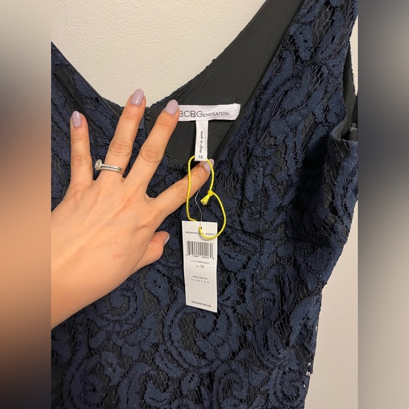 Bcbg formal lace dress, size 12, black with navy lace overlay - Picture 4 of 6